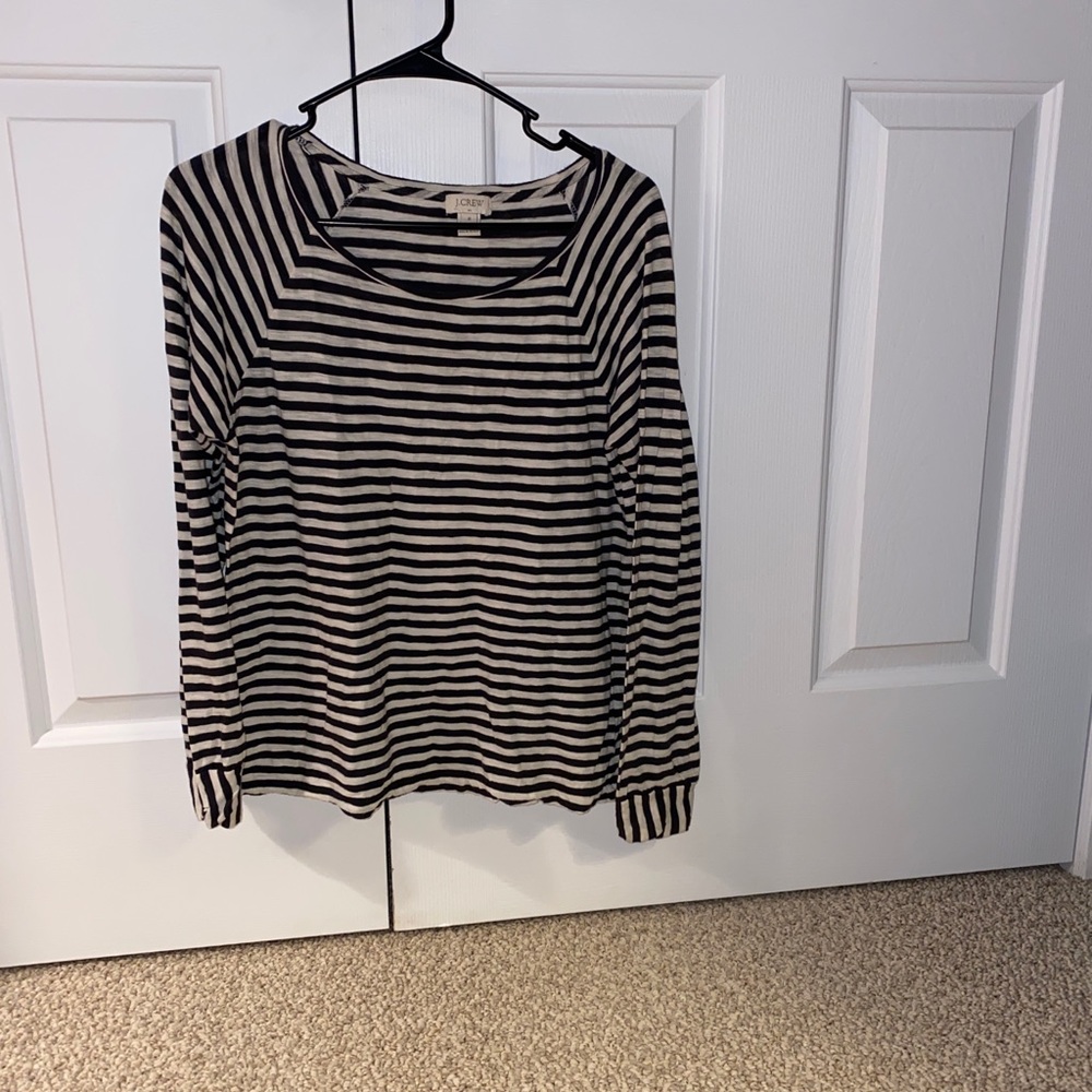 J Crew Black and White Striped Long Sleeved Shirt